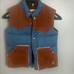 Men's Blue and Brown Puffer Vest
